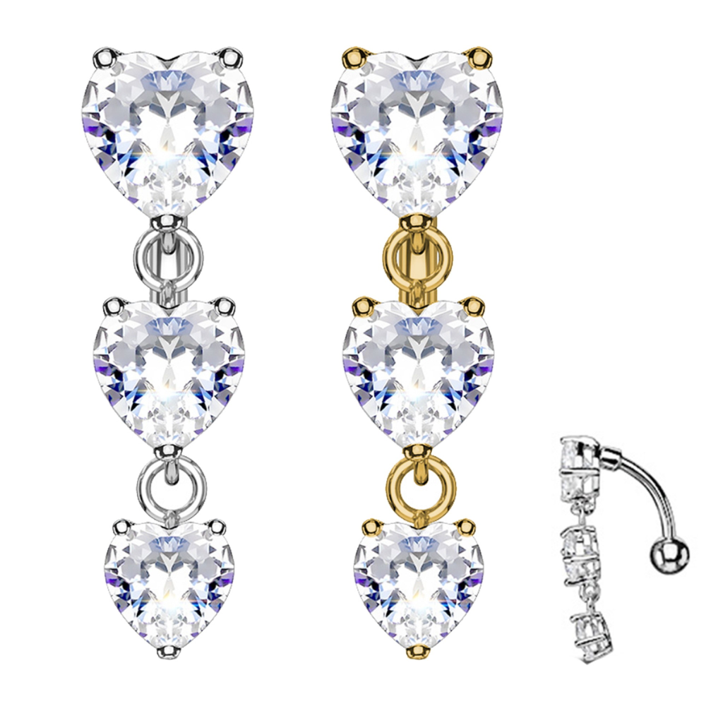 Piercing Ombelico Inverso con tre zirconi a cuore