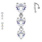 Piercing Ombelico Inverso con tre zirconi a cuore