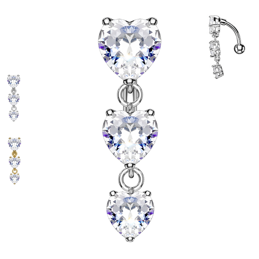Piercing Ombelico Inverso con tre zirconi a cuore