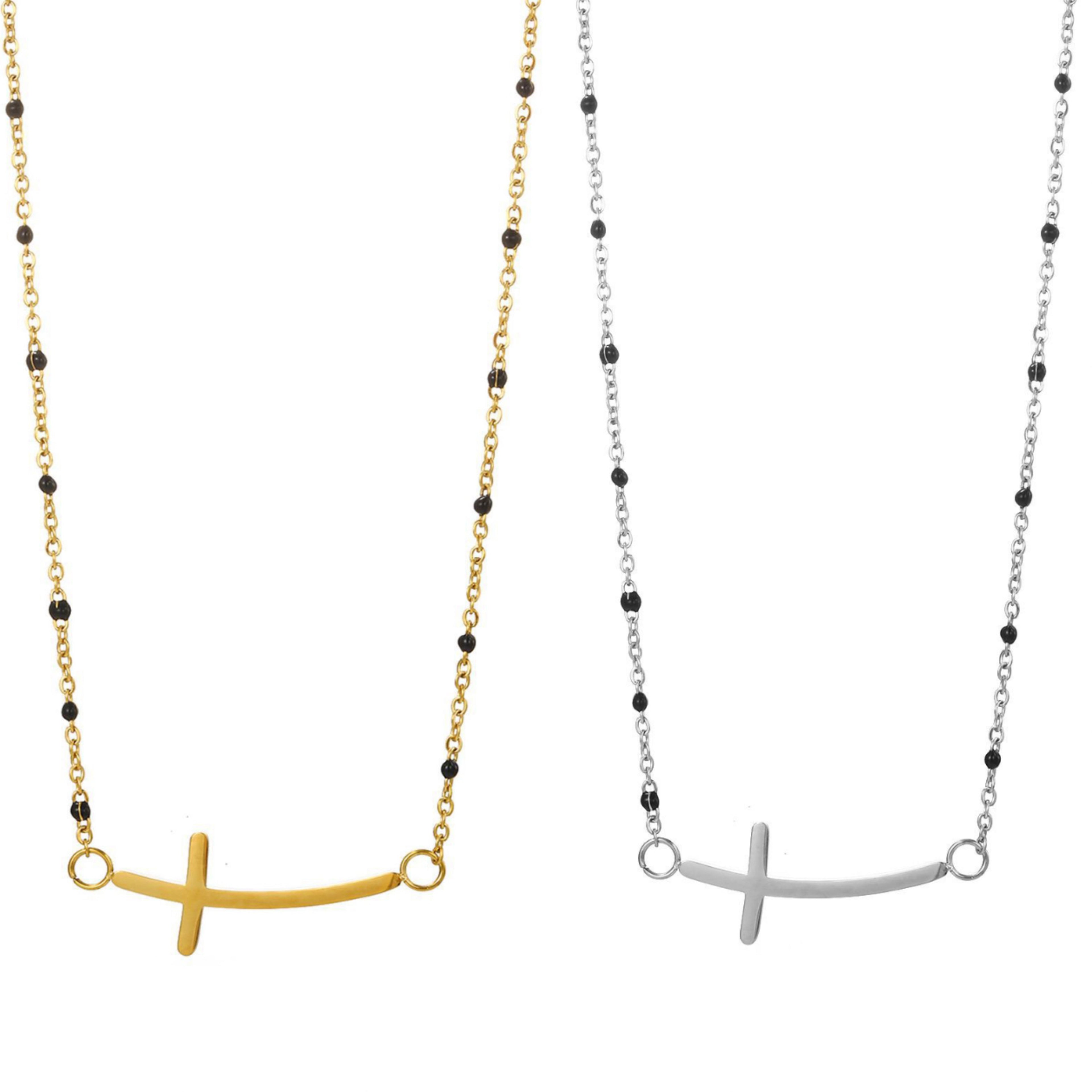 STOP&GO-Collana croce con pietre nere