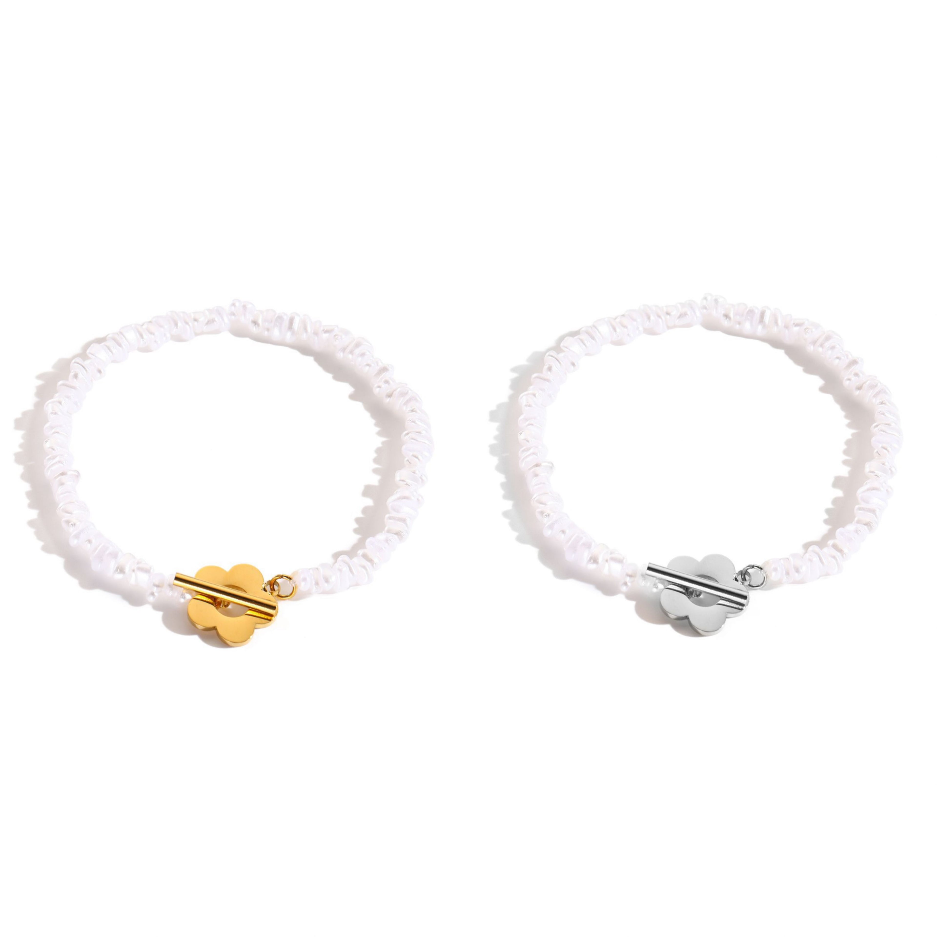 STOP&GO-Bracciale a perle fiore e barra