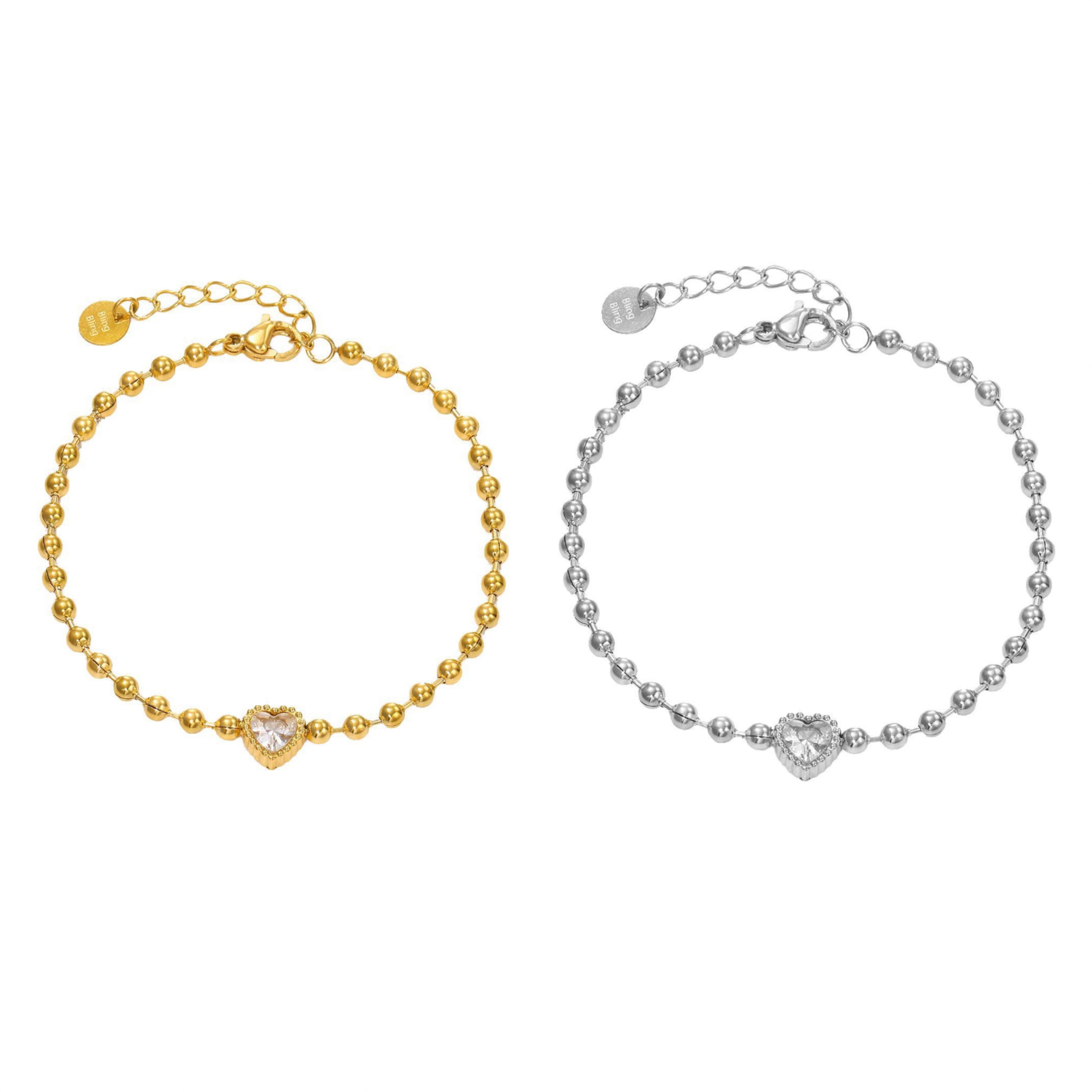 Bracciale a sfere zircone cuore