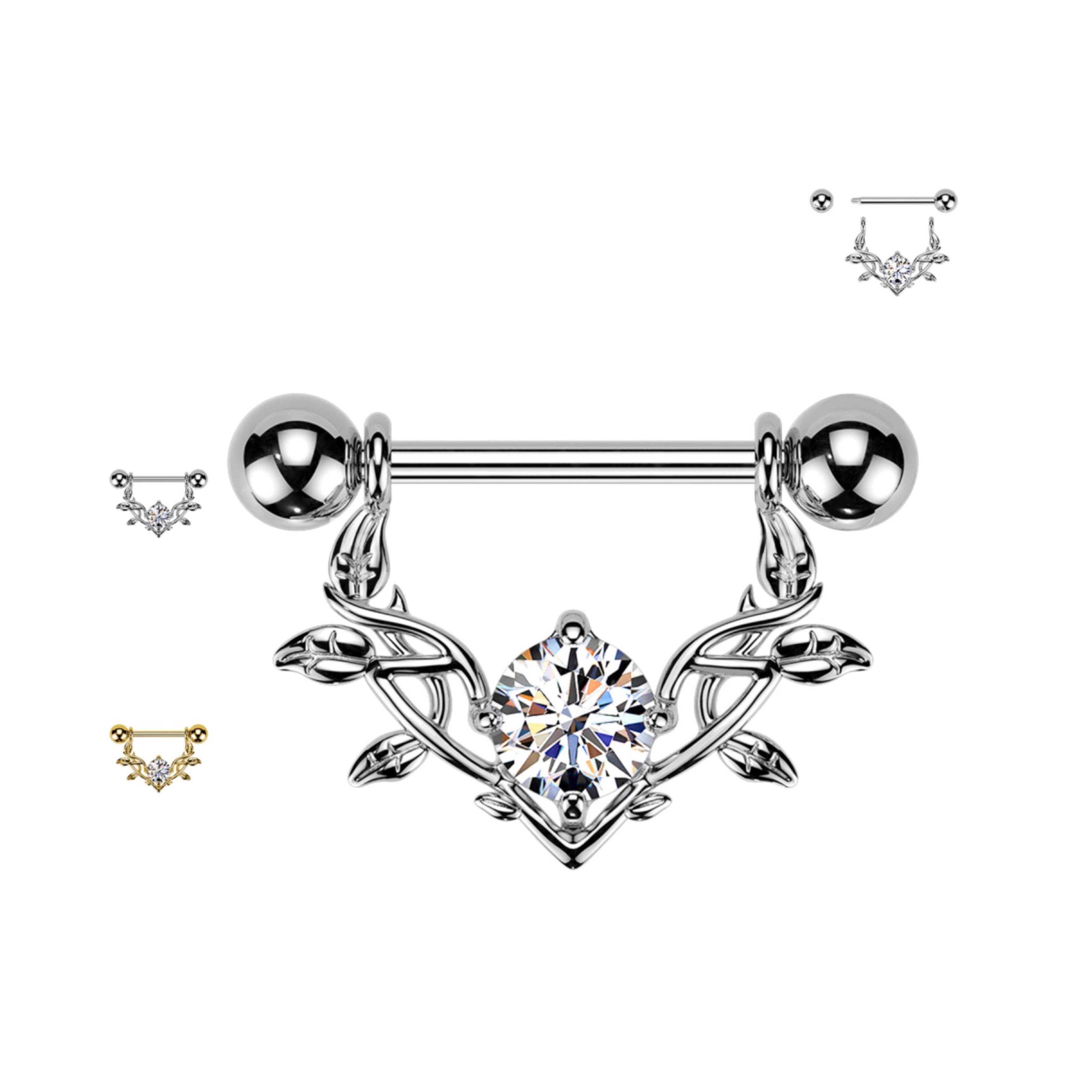 Piercing Nipple Rami Spinati con Zircone