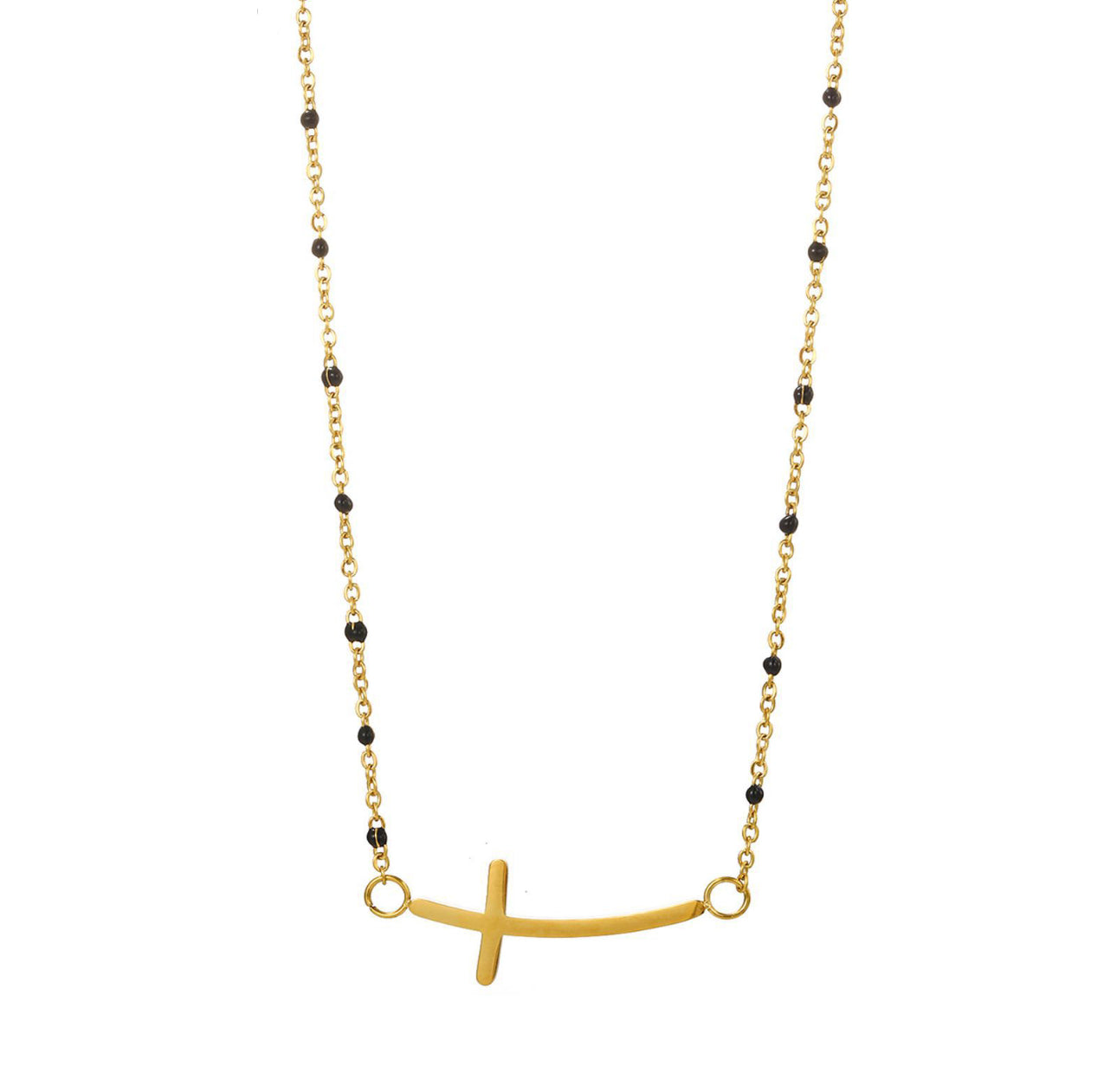 STOP&GO-Collana croce con pietre nere