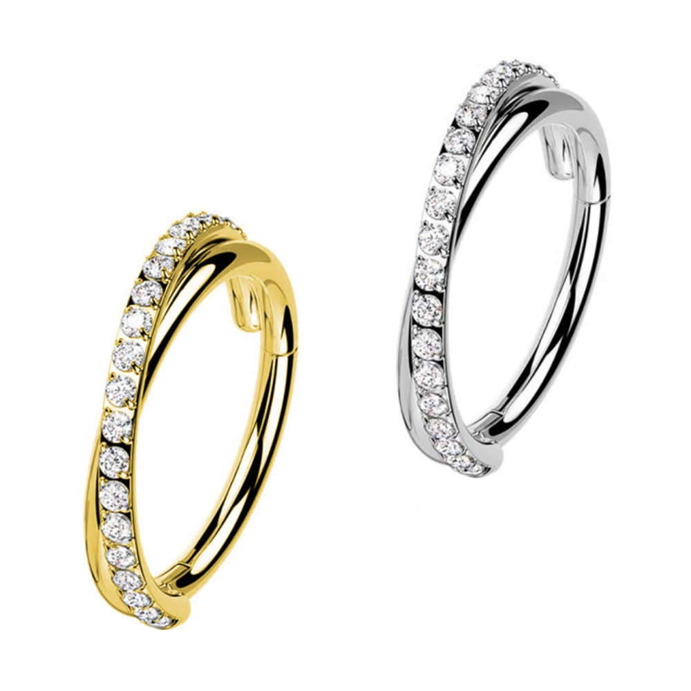 Piercing Cerchio Clicker Barra incrociato con zirconi