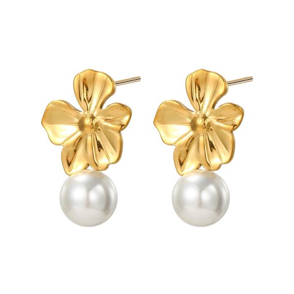 Orecchini fiore con perla pendente
