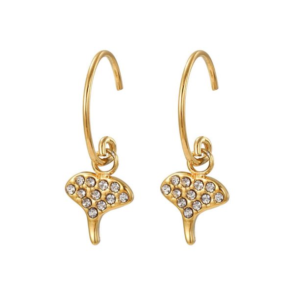 Orecchini a Cerchio con Pendente a Foglia di Ginkgo e Zirconi