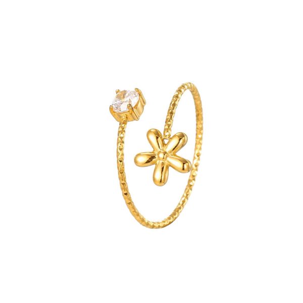 Anello Aperto con Fiore e Zircone