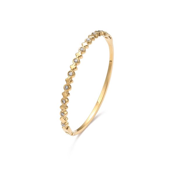 Bracciale rigido quadrifoflio e zircone