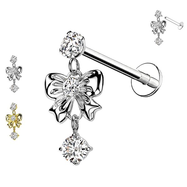 Piercing Labret Pendente con Fiocco e Cristallo