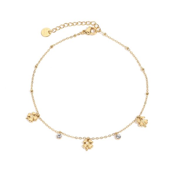 Cavigliera con quadeifogli e zirconi