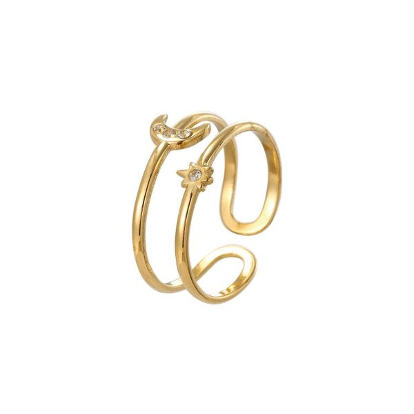 Anello aperto luna-stella con zirconi